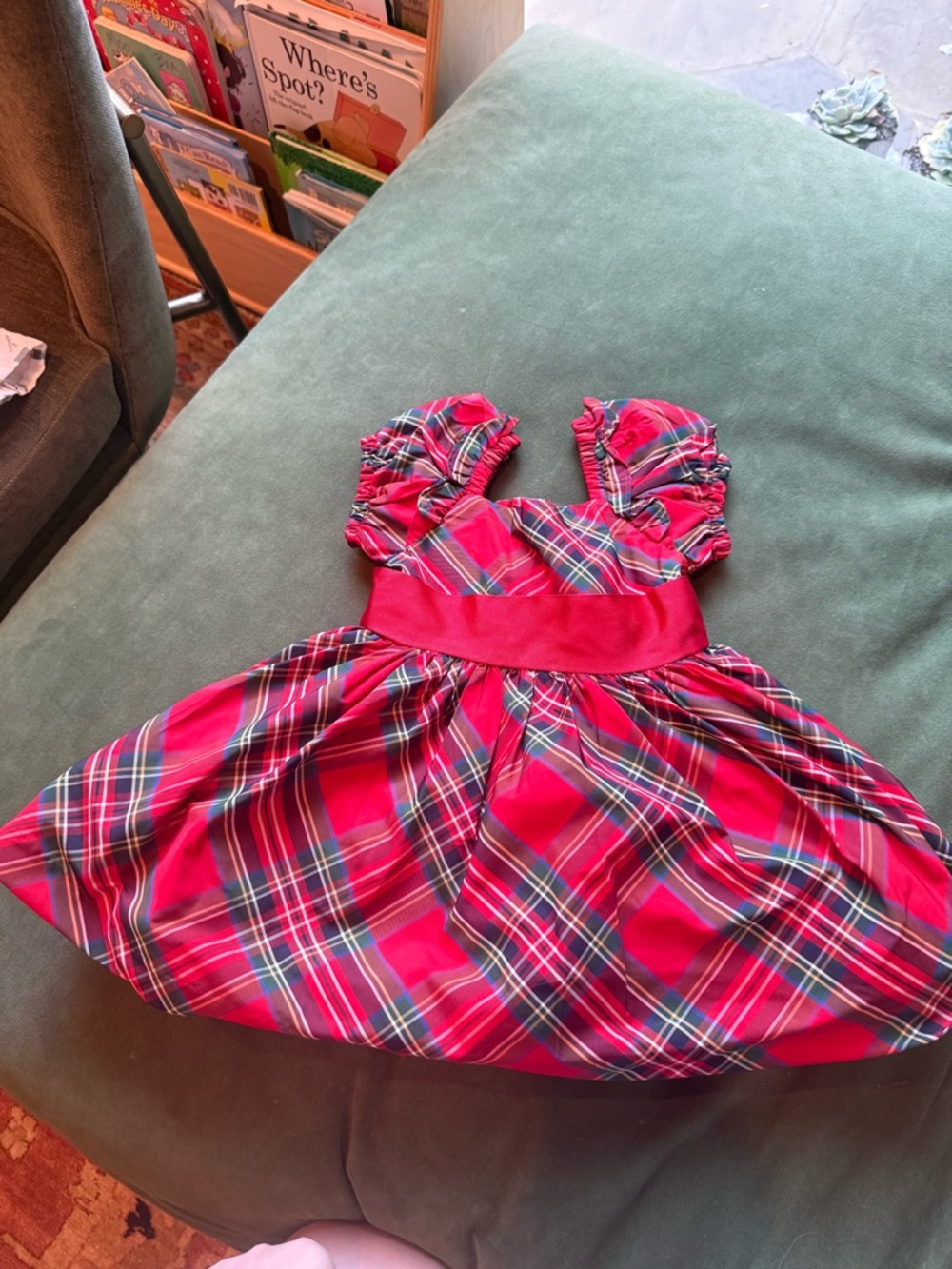 Janie and Jack Red Dress with Tartan Trim
